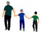 Grandfather and grandsons hold hands and walking. Grandfather Carrying Grandson vector illustration.