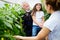 Grandfather growing organic vegetables with grandchildren and family at farm