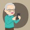 Grandfather holds a phone in his hand. Vector illustration in cartoon style