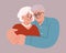 Grandfather hugs grandmother. Family portrait of a happy elderly couple with gray hair.