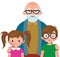Grandfather hugs her grandchildren vector illustration