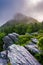 Grandfather Mountain in fog, near Linville, North Carolina.