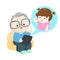 Grandfather online video call with little grandchild vector