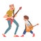 Grandfather Playing Guitars with His Grandson, Family Spending Good Time Together Cartoon Style Vector Illustration