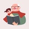 Grandfather reading story book to his little grandchild. happy grandparents day Concept. Story time with grandpa flat vector