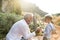 Grandfather shaking hands with his grandson