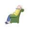 Grandfather is sleeping in the chair. Vector color