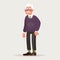 Grandfather wearing glasses. An elderly man with a cane in his hands. Vector illustration