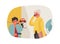 Grandma and grandson talking on phone. Cartoon characters have dialogue. Senior woman communicating with boy using