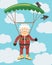 Grandma jumping with a parachute