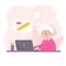 Grandma orders groceries online. Elderly woman with a laptop