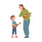 Grandma Playing Ukulele with Her Grandson, Grandparent Spending Good Time with Grandchild Cartoon Style Vector