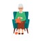 Grandma sits in a chair and knits.