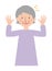 Grandma of vector illustrations raise both hands in happy surprise