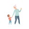 Grandma walking with her little grandson, grandfather spending time playing with grandson vector Illustration on a white