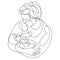 Grandmother and baby child grandson or granddaughter vector linear illustration isolated, grandma holding baby showing love and