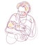 Grandmother and baby child grandson or granddaughter vector linear illustration isolated, grandma holding baby showing love and