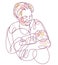 Grandmother and baby child grandson or granddaughter vector linear illustration isolated, grandma holding baby showing love and