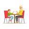 Grandmother And A Boy Reading a Book Together, Smiling Person In The Library Vector Illustration