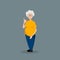 Grandmother in cartoon style. Isolated image of old lady. Funny grandma in yellow shirt