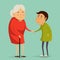 Grandmother and child holding hands. Happy grandparents day poster.