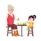 Grandmother and Dining Time Vector Illustration