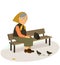Grandmother elderly old woman sitting on a bench feeding pigeons with bread crumbs in the park Vector flat illustration