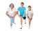 Grandmother exercising with two boys