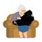 Grandmother and fat cat sitting on chair. granny cat lady.