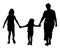 Grandmother with grandchildren walking in park vector silhouette illustration.On the way to school. Adopted child enjoying. Family