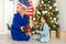 grandmother and granddaughter christmas with usa flag