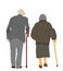 Grandmother and grandfather couple walking with stick together vector illustration isolated. Old woman and old man family life.