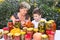 Grandmother with grandson and home canned vegetables