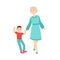 Grandmother And Grandson Walking Holding Hands,Part Of Grandparent Grandchild Passing Time Together Set Illustrations