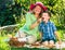 Grandmother having a picnic with grandchild