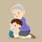 Grandmother hugs comfort boy grieving