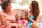 Grandmother,Mother And Granddaughter Sitting Outdoorsï¿½