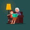 Grandmother reading a book grandson. Vector illustration
