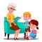 Grandmother Is Reading A Book To Her Grandchildren Vector. Isolated Illustration