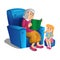 Grandmother reads a book to the girl. Vector