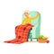 Grandmother sewing sitting in a chair. Colorful character vector Illustration