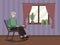 Grandmother sits by the window in a rocking chair. In minimalist style Cartoon flat raster