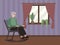 Grandmother sits by the window in a rocking chair. In minimalist style Cartoon flat Vector