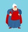 Grandmother superhero. Super grandma in mask and raincoat. Strong old lady