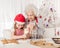 Grandmother teach granddaughter decorate cookies