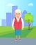 Grandmother Walking in Park Vector Granny Outdoors