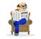 Grandpa in chair reading newspaper.