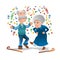 Grandpa and grandma have fun and dance at the disco. Grandmother and grandfather celebrate birthday or other holiday together