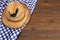 Grandpa Leaky Straw Hat On The Wood Table, Top View