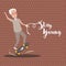 Grandpa play skate board active happy old senior stay young